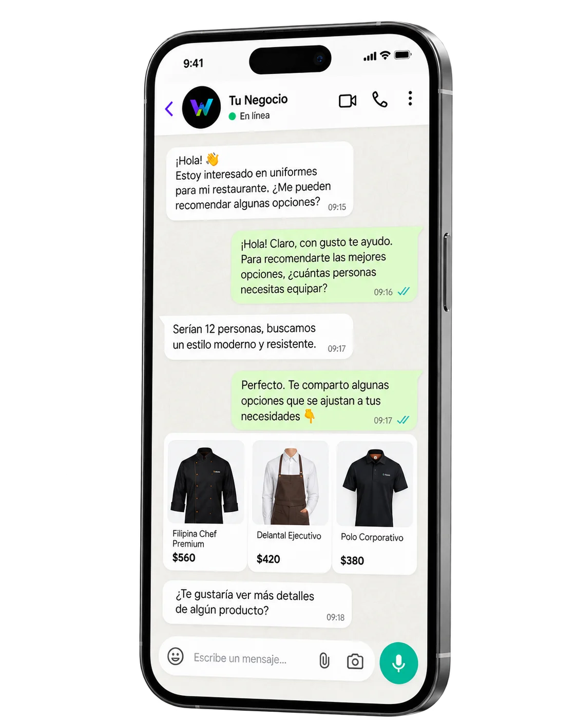Mockup de smartphone con chat empresarial
